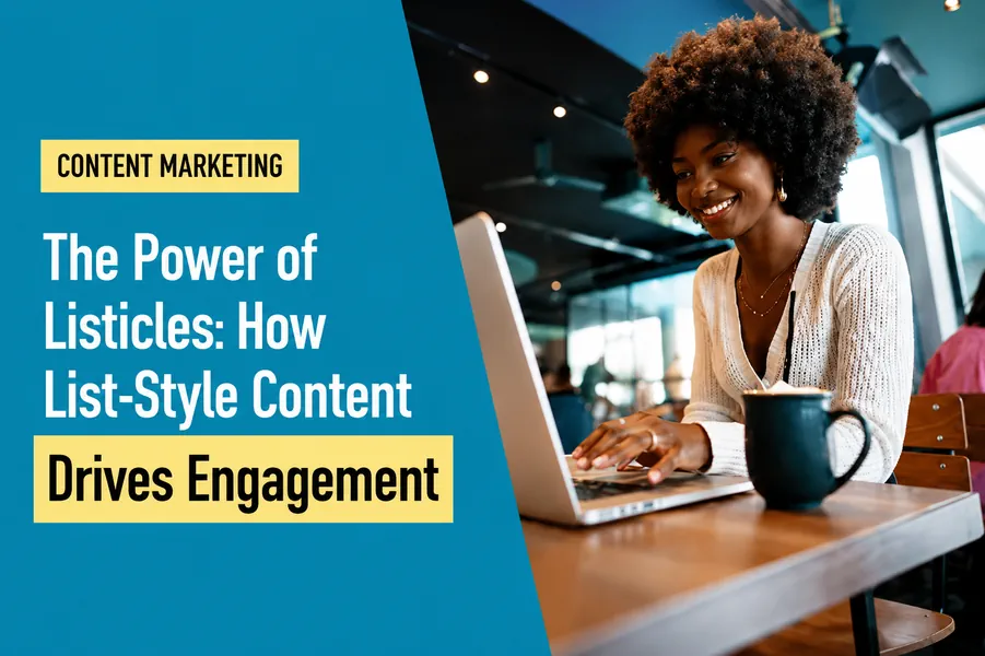 Content creator working on a laptop demonstrating list-style content marketing and engagement.