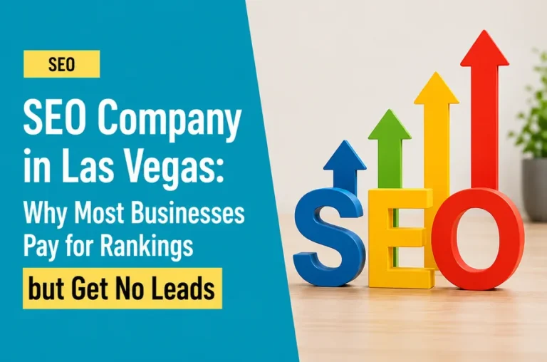 SEO company in Las Vegas graphic showing search engine optimization and lead generation strategies. Title