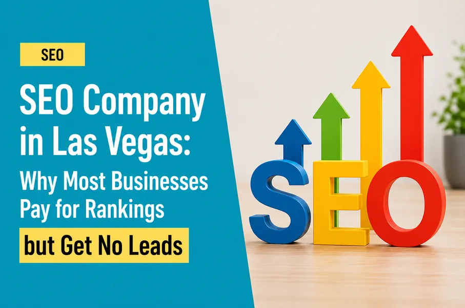 SEO company in Las Vegas graphic showing search engine optimization and lead generation strategies. Title